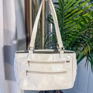 🤍 Vintage Y2K SAS White/Cream Leather Shoulder Bag w/ Dual Zip Pockets